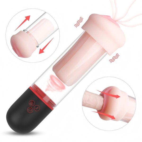 New male automatic suction masturbator: SHD-S193-3 (flesh color), advanced medical silicone + ABS + TPE high-quality materials, 9 vibration modes + 4 suction gear modes + 3 suction frequency modes, black and green 7488c, product size: 325mm*95mm*95mm, weight: 815g, maximum noise <50 decibels, vibration frequency: lithium battery 3.7V/650mAh, waterproof performance: IPX7. Magnetic USB charging, charging time 2.5 hours, working time 0.5-1 hour.