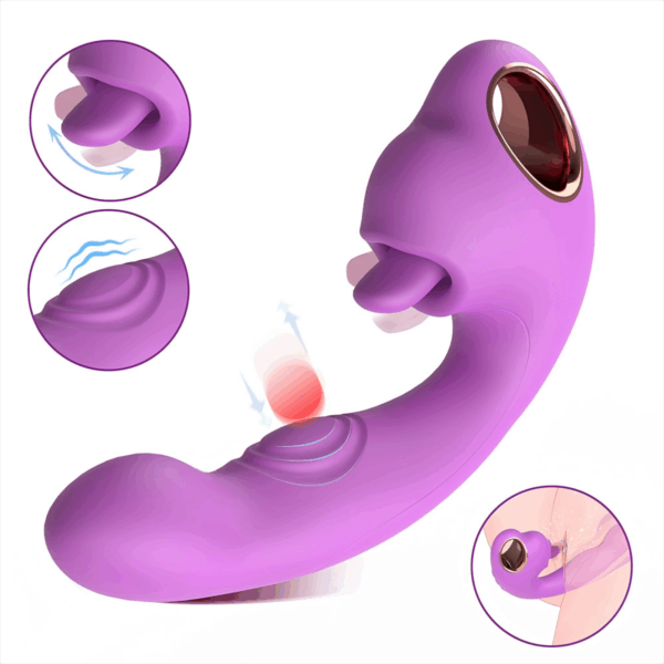 New female tongue licking and slapping vibrator (SHD-S619). Unique shape, multi-functional combination, tongue licking, slapping, vibration, quick climax, hot market function, adaptive angle adjustment, tongue licking mouth shape, strong visual impact! Top medical silicone material + ABS + electroplating parts, purple, 3 gears 6 frequencies (knocking) 3 gears 6 frequencies (vibration) 3 gears 6 products (tongue licking, vibration) with neutral gear, product size: 168mm*41mm*93mm, weight: 184.1g, maximum noise: <53 decibels, battery capacity: polymer lithium battery 3.7v/500mAh, charging mode: magnetic USB charging (does not work when charging), charging time <106min, working time: maximum power is not less than 50min, minimum power is not less than 75min, waterproof performance: IPX7.