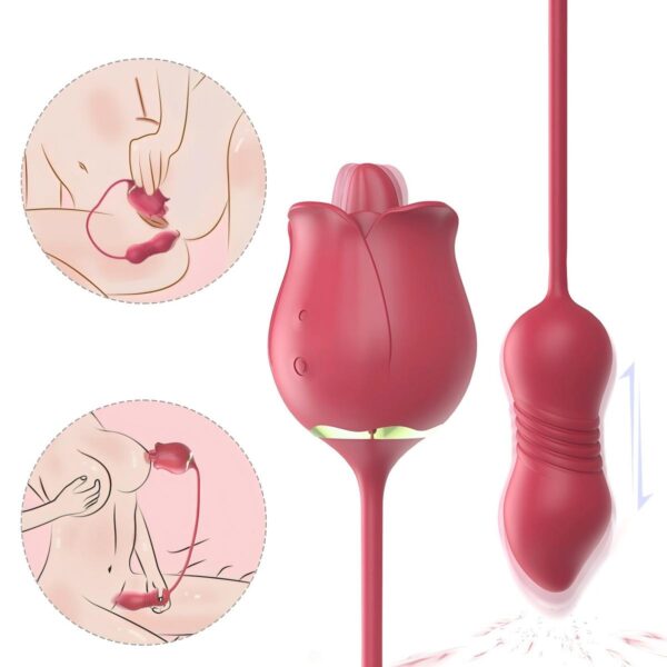 New female rose-shaped tongue licker (SHD-S361-7), rose petal design, tongue vibration, telescopic vibration, perfect Valentine's Day gift! Top medical silicone material + ABS, red, 9-frequency tongue licking, vibration + 9-frequency telescopic, vibration + neutral, product size: 385.8mm*56mm*55.7mm, weight: 168.2g, maximum noise: <57 decibels, battery capacity: lithium battery 3.7v/450mAh, magnetic USB charging, charging time is not less than 115 minutes, working time is not less than 45 minutes, minimum is not less than 40 minutes, waterproof performance: IPX7.