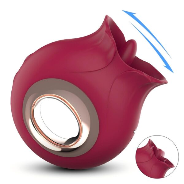 New female hot flower-shaped tongue licking vibrator (SHD-S376). Real tongue licking experience, simple design, stylish and atmospheric, the real effect is very tempting! ABS + top medical silicone material, rose red, 9-frequency vibration + 9-frequency swing + neutral, product size: 94.8mm*81.4mm*35.7mm, weight: 100.3g, maximum noise: <58 decibels, battery capacity: lithium battery 3.7v/140mAh, magnetic USB charging, charging time <47 minutes, working time not less than 60 minutes, waterproof performance: IPX7.