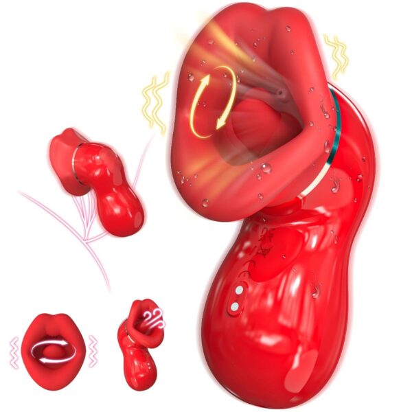 New female 360-degree multifunctional tongue licker (SHD-S629). Unique design + extremely tempting design, comfortable to hold, multifunctional combination (tongue licking + vibration + sucking), multi-frequency, different sucking experience methods, soft and real-person suction, strong visual impact! Advanced healthy liquid silicone material + ABS + electroplating parts, red, 3 gears + 6 frequencies (swing, vibration) + (3 gears of suction + 1 frequency long suction) + neutral gear, product size: 126.7mm*86.7mm*64.9mm, weight: 187g, maximum noise: <56 decibels, battery capacity: polymer lithium battery 3.7v/240mAh, charging mode: magnetic USB charging (does not work when charging), charging time <100min, working time: maximum power is not less than 63min, minimum power is not less than 68min, waterproof performance: (off state) IPX7.